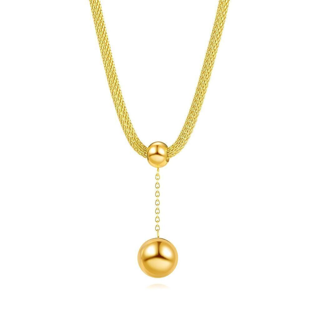 18K Gold Plated Women's Statement Necklace Dangling Ball Pendant Waterproof